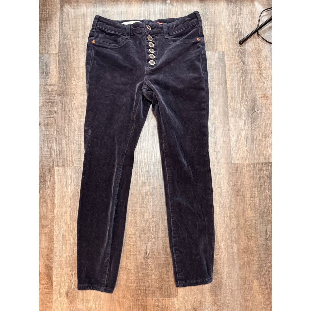 Anthropologie Pilcro High Rise Skinny Corduroy Pants Navy Blue 26P Button Fly